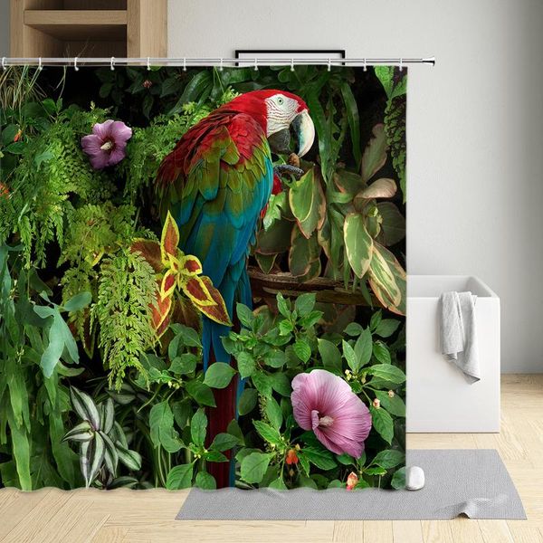 

shower curtains tropical forest animal colorful funny lovely parrot bird printed polyester fabric waterproof bath home decor