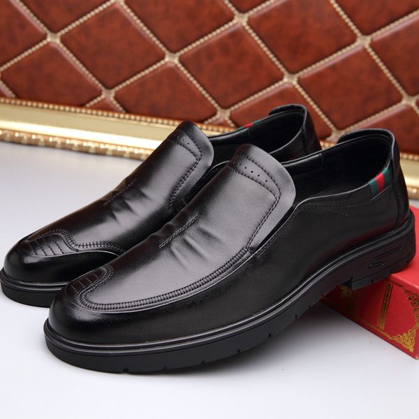 

new round head men's casual dad's single large leather shoes, Black