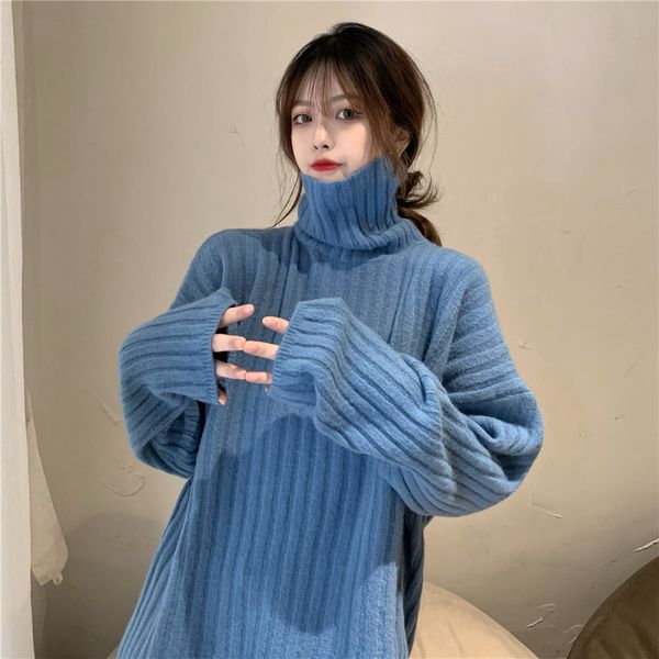 

sweater lazy women's jersey pit strip turtleneck loose outside wear autumn and winter mesh base, White;black