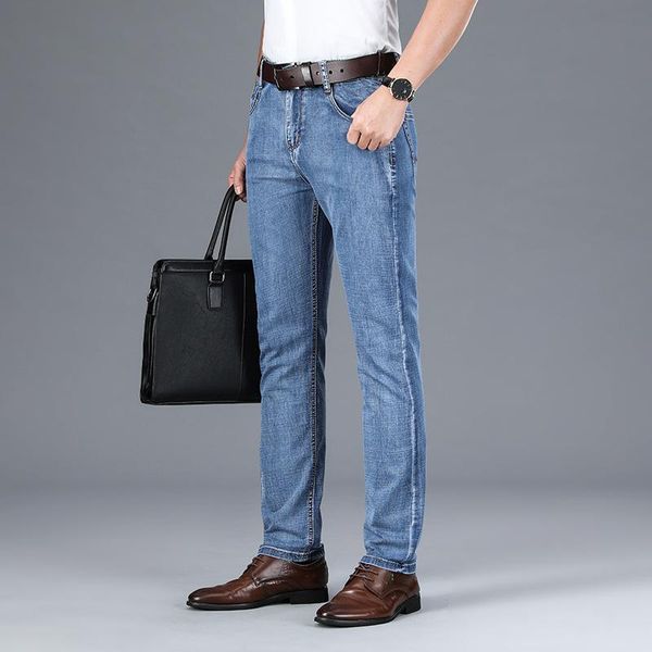 

men's jeans brand 2021 men breathable soft mid straight regular trousers vintage mens clothing boyfriend, Blue