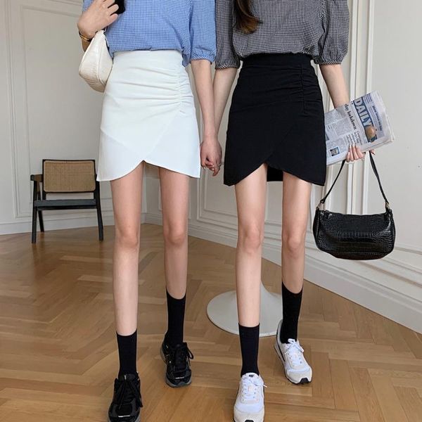 

skirts spring skirt female 2021 a-line korean white high-waist short irregular hip, Black