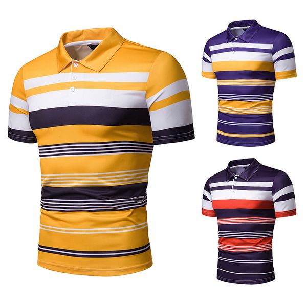 

men's polo shirt summer stripe print slim lapel fashion short sleeve, White;black