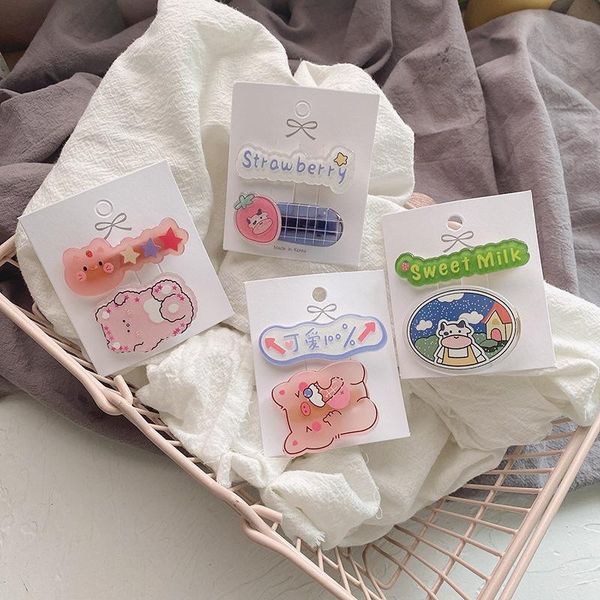 

hair accessories korea sweet girl simple cute cartoon acrylic animal letters duckbill clip fashion princess children's hairpins, Slivery;white