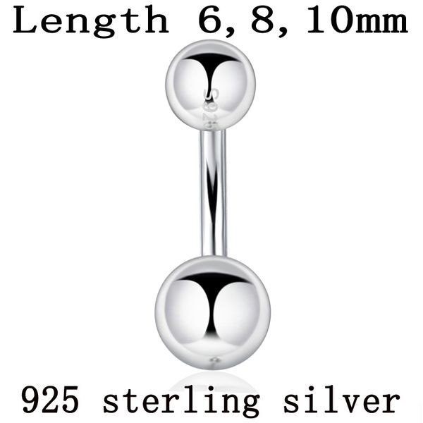 925 gioielli per il corpo in argento sterling donne piercing S925 anello per ombelico doppia asta ad arco a sfera perno fine e sottile