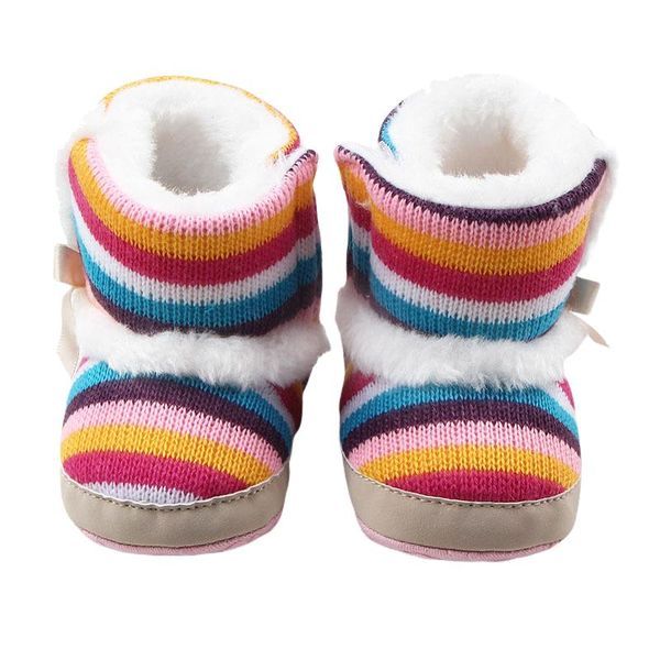

first walkers 0-18m winter born baby girls shoes rainbow stripe bow snow boots non-slip