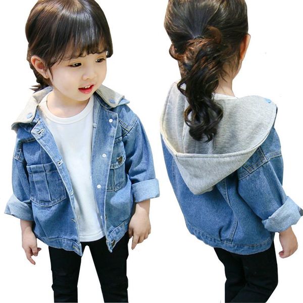 

girls coat solid hooded denim jacket spring autumn kids casual cowboy outwear for baby girl 2-12 years clothes lm051 jackets, Blue;gray