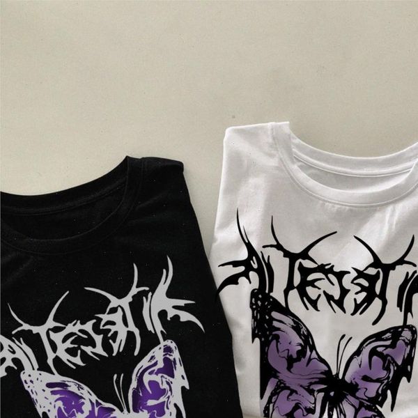 

gothic vintage butterfly letter womens t shirt print hip hop summer streetwear ulzzang harajuku fun short sleeve casual loose women, White