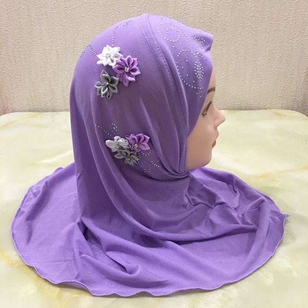 

2021 muslim kids girls hijab islamic headscarf flower scarf one piece amira children ramadan middle east full cover head wraps, Blue;gray