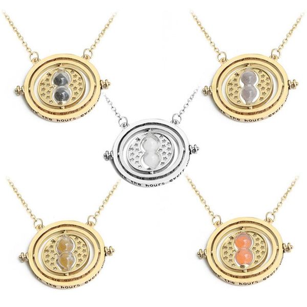 

pendant necklaces fashion rotating hour necklace glass hourglass delicate movie vintage jewelry gift wholesale 20pcs/lot, Silver