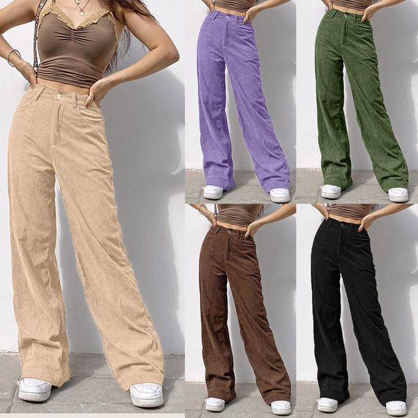 

women's jeans retro corduroy casual pants harajuku super large brown wide leg street jogging straight high waist, Blue