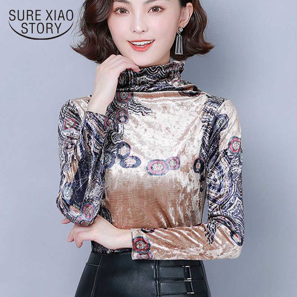 

fashion autumn ladies print turtleneck regular casual long sleeve plus size shirt womens and blouses 7769 50 210528, White
