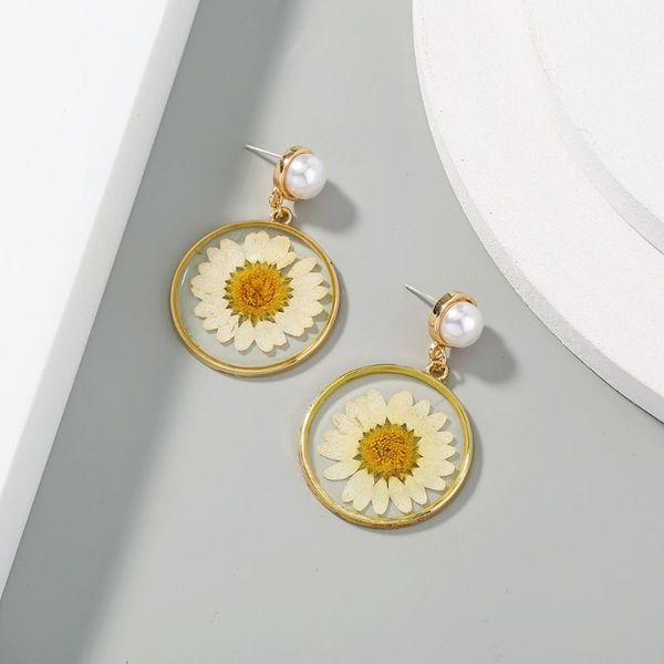 

dangle & chandelier ajc fashion women's earrings pearl accessories white chrysanthemum dried flowers fresh and simple charm round, Silver