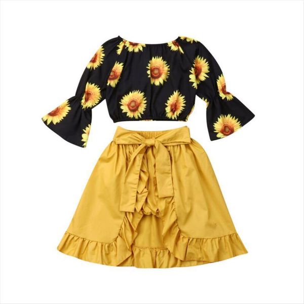 

summer 1 5years kid baby girl clothes sunflower shorts ruffle skirt dress autumn outfits yellow set, White