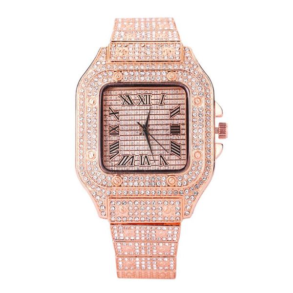 

wristwatches square watch full diamond men's watches roman numeral quartz women's, Slivery;brown