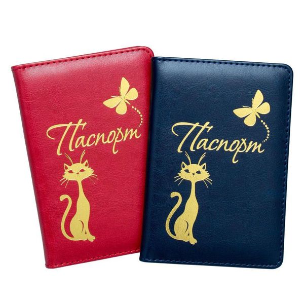 

card holders cartoon cat pu leather passport cover wallet travel women holder tickets case sim organizer bag, Brown;gray