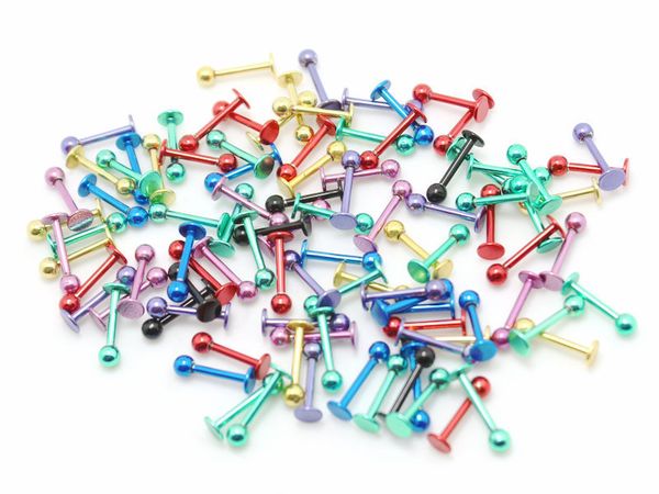 

mix lot whole body piercing jewelry stainless steel color labret lip ring with ball 100pcs, Silver