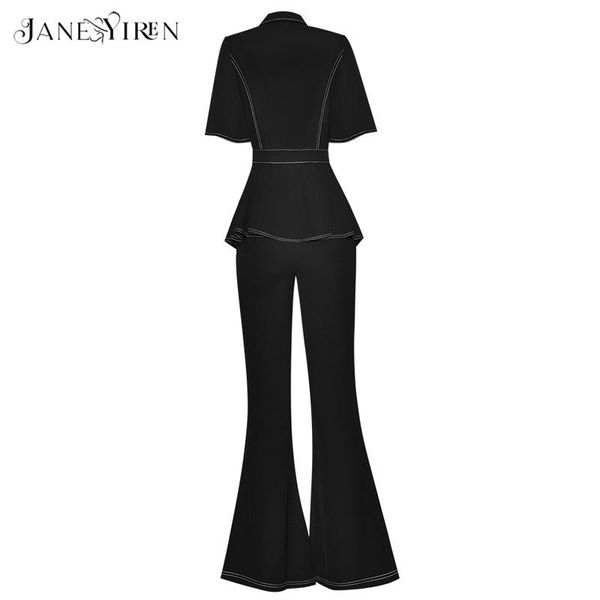 

women's two piece pants janeyiren fashion designer summer black suit short sleeve single-breasted and flare pieces set, White