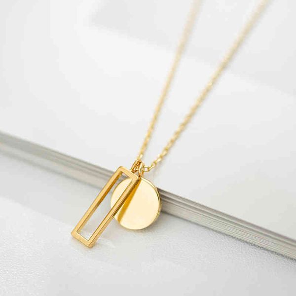 

delicate 18k gold plated classic square round charms pendant necklace women's jewelry, Silver