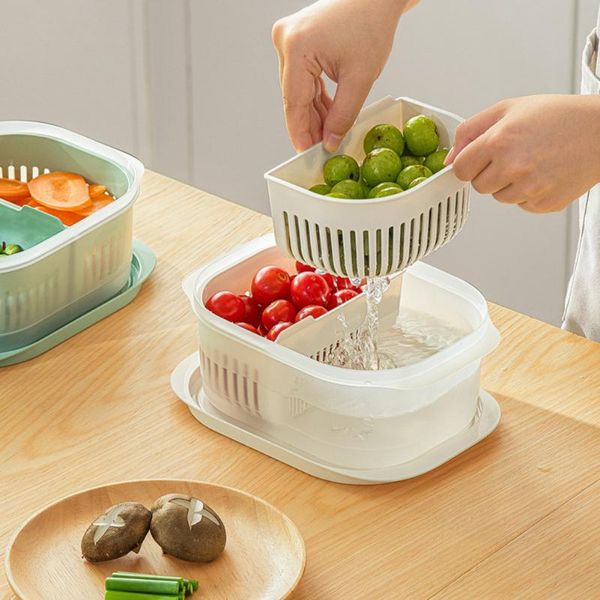 

storage bottles & jars kitchen refrigerator containers with lid pp fresh-keeping box fruit vegetable drain crisper