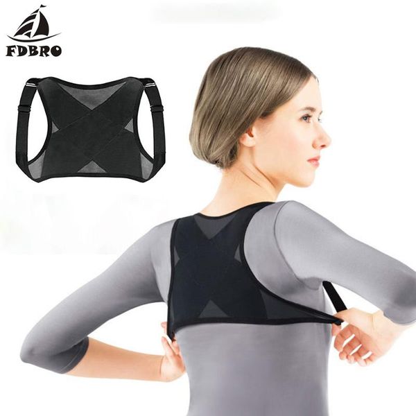 

ladies adjustable posture corrector brace net breathable back spine support belt humpback shoulder correction, Black;blue