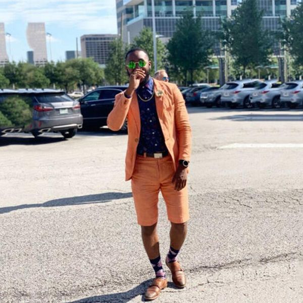 

latest design 2021 summer orange linen men suit with short pants beach groom wedding tuxedo cutsom slim fit 2 piece men's suits & blaze, White;black