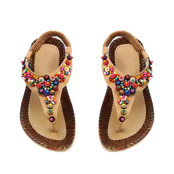 

sandals women open toe breathable anti-slip beach beads flip flops bohemia flat slipper loafers comfort soft sole travel shoes, Black