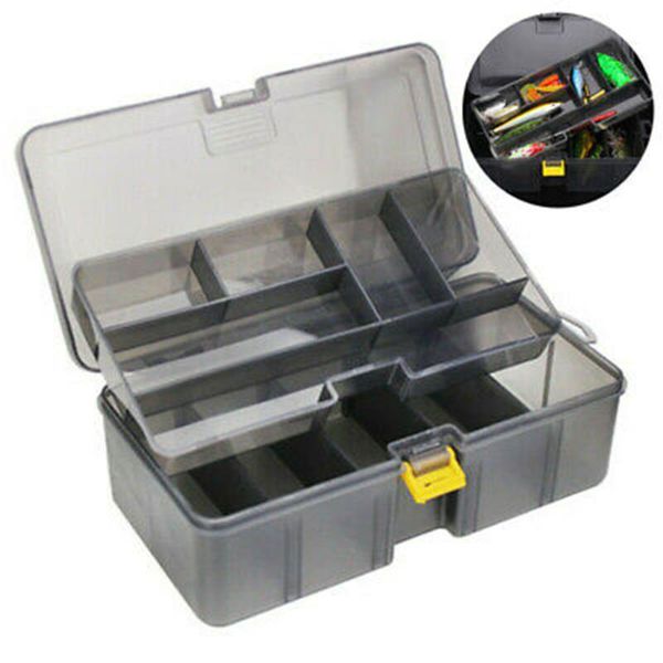 

portable hard plastic double layers for fishing tackle box lures bait storage case waterproof easy carrying capacity accessories
