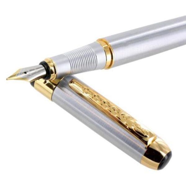 

fountain pens stainless steel gold trim pen + 10pcs black ink refills