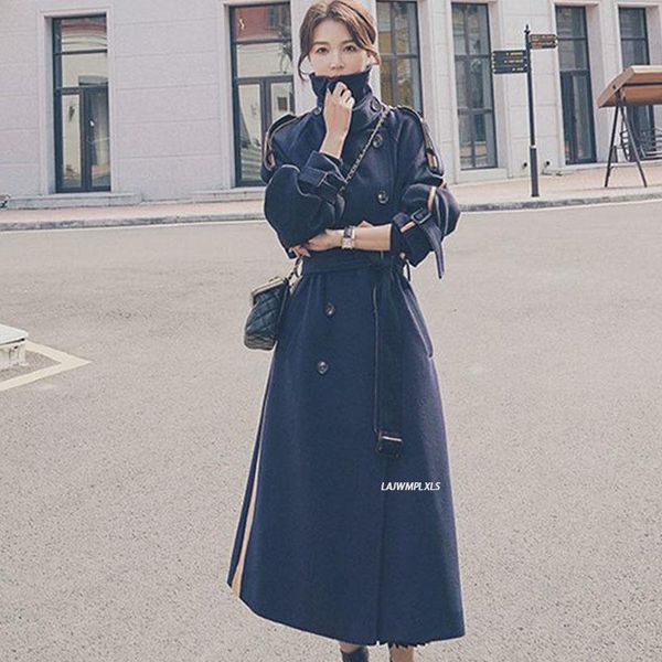 

women's wool & blends female jacket autumn winter plaid hit colors splicing over knee loose slimming mid-length casual thickened warm w, Black