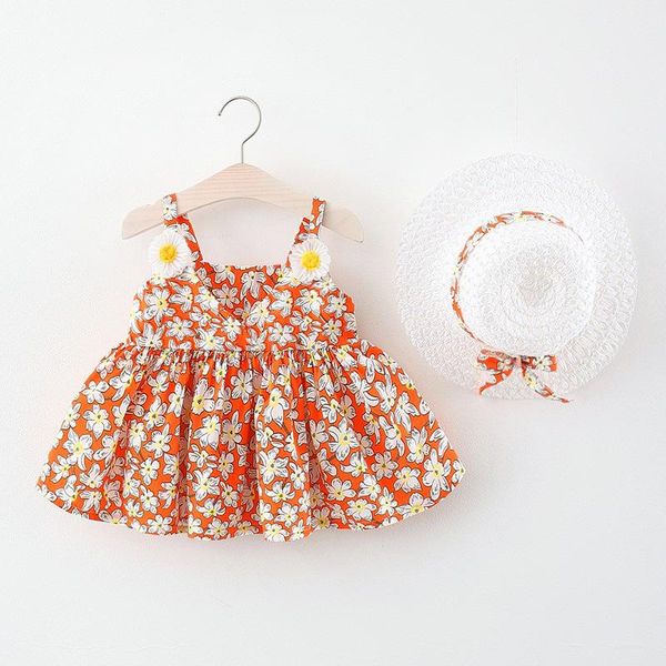 

baby girls print dress with cap girl's dresses, Red;yellow