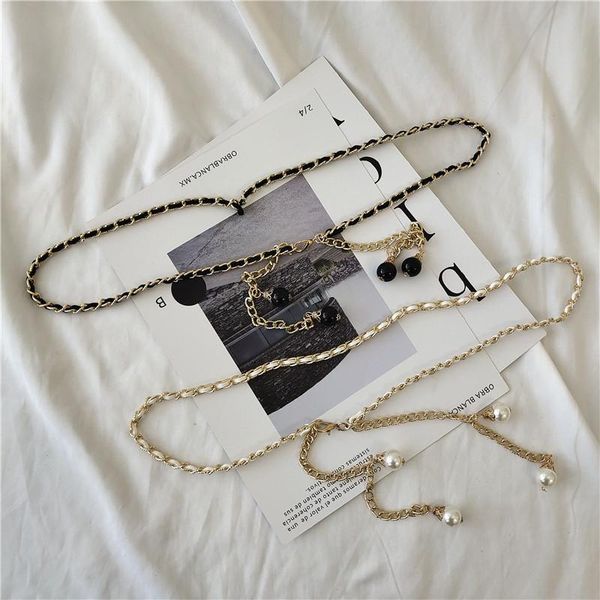 

women's waist chain decorative thin belt simple all-match dress with metal gold fashion small belt skirt for women, Black;brown