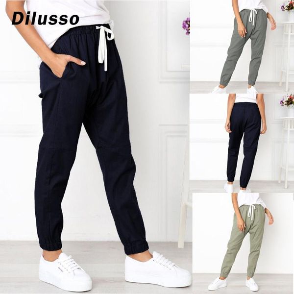 

women's pants & capris women casual solid straight leg waistband bandage mid-waist trousers loose daily ladeis pants#d3, Black;white