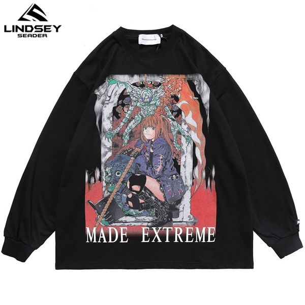 

lindsey seader men's t-shirt hip hop longsleeve sweatshirt cartoon girl printed oversize harajuku tees anime clothes 210707, White;black