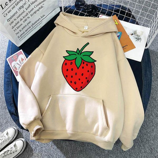 

women's hoodies & sweatshirts winter strawberry fruit oversized sweatshirt men/women harajuku warm pullover fashion womens college stud, Black