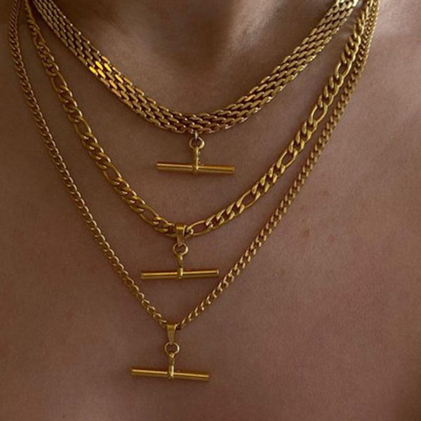 

chains t bar figaro rope watchband curb chain necklace for women stainless steel 2022 minimalist cool jewelry tarnish free, Silver