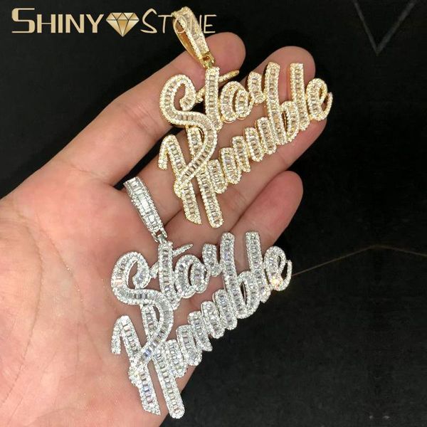 

chains iced out bling stay humble letters pendants paved 5a cubic zirconia necklaces for men hip hop rapper cz jewelry, Silver