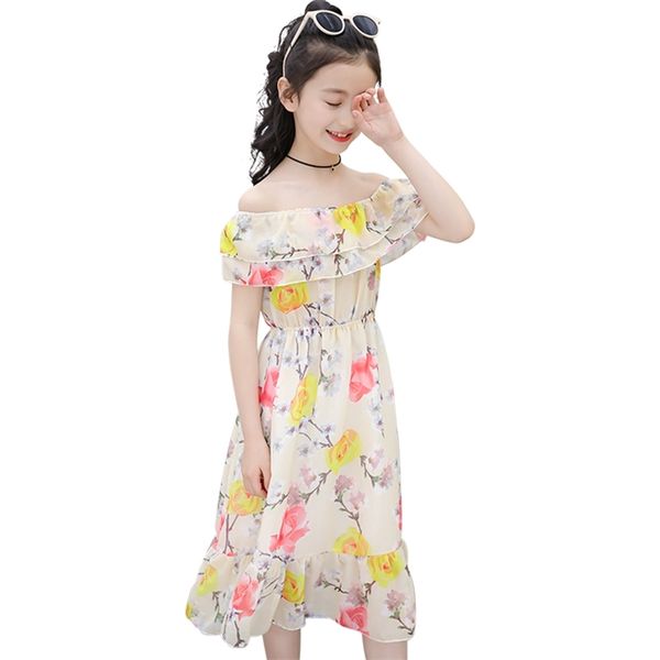 

girls beach dress floral pattern party for kids girl summer children casual style costume 6 8 10 12 14 210527, Red;yellow