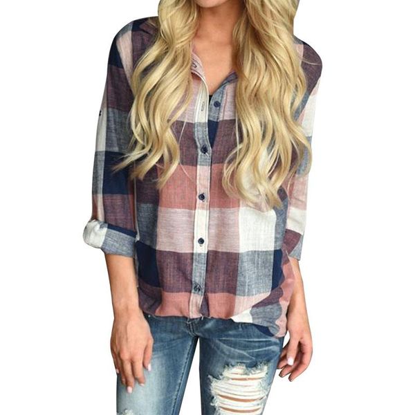

women's blouses & shirts summer plaid women plus size clothes turn down collar long sleeve streetwear ladies, White