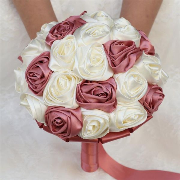 

wedding flowers simulation ribbon rose bouquets for bride bridesmaid fake decoration supplies bridal holding