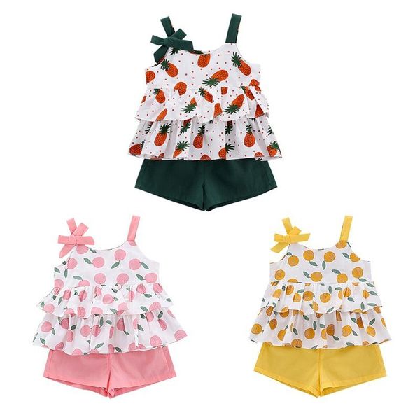

clothing sets 2021 girls summer kids clothes floral halter+ shorts children 1111, White