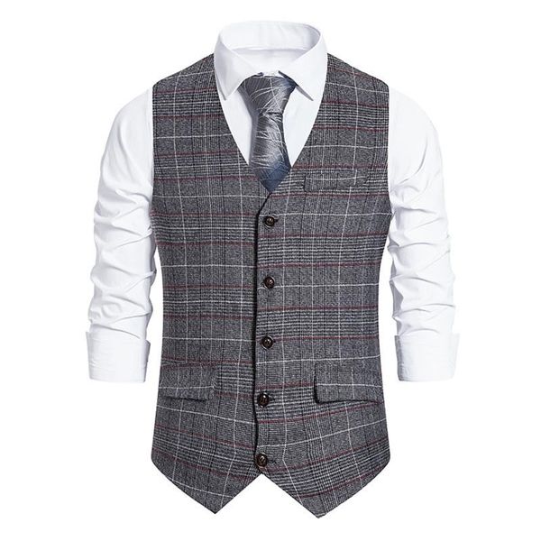 

men's vests 2022 suit vintage vest sleeveless v-neck check button slim business weskit office party top, Black;white