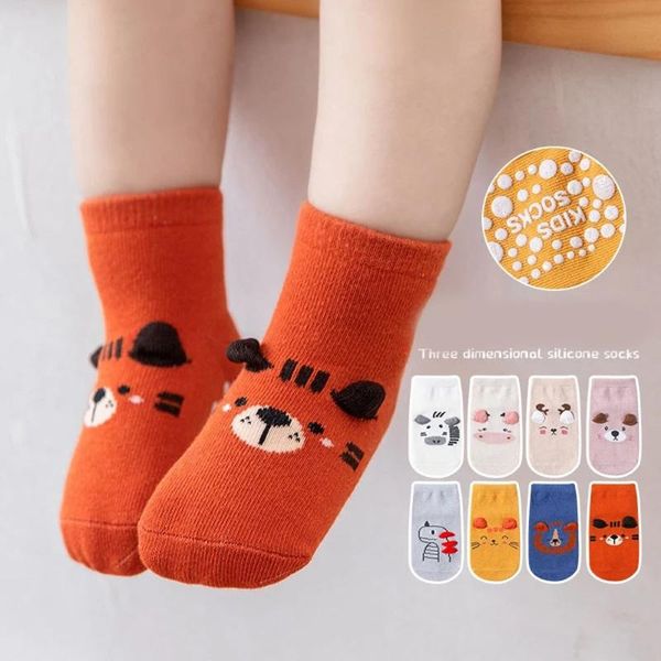 

socks cartoon animal baby letter printed non-slip sole born ankle for boy girl antumn winter warm floor 1-3 years, Pink;yellow