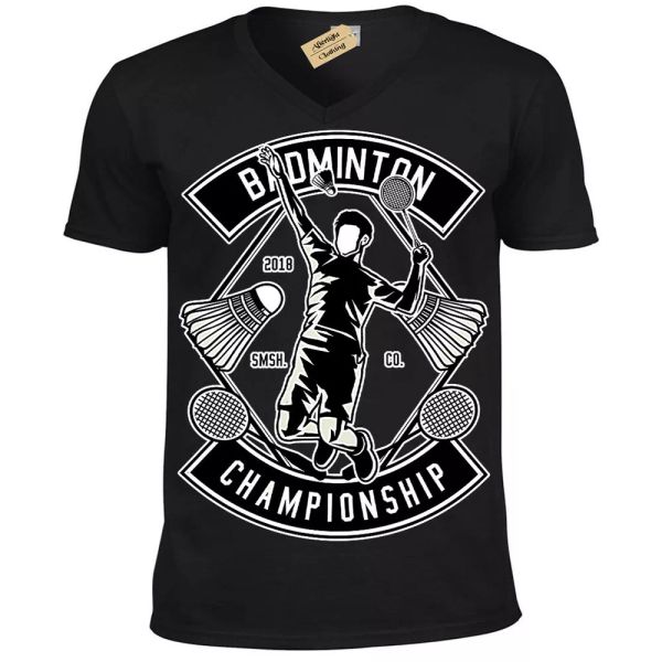 

bÃ¡dminton championship camiseta juego competiciÃ³n hombre cuello en v, White;black