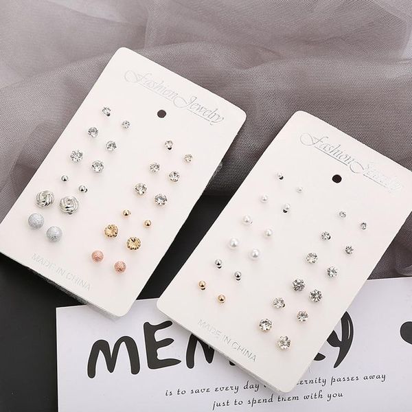 

stud 12pairs/set round six-claw shiny wedding earrings women's men's crystal jewelry set ear, Golden;silver