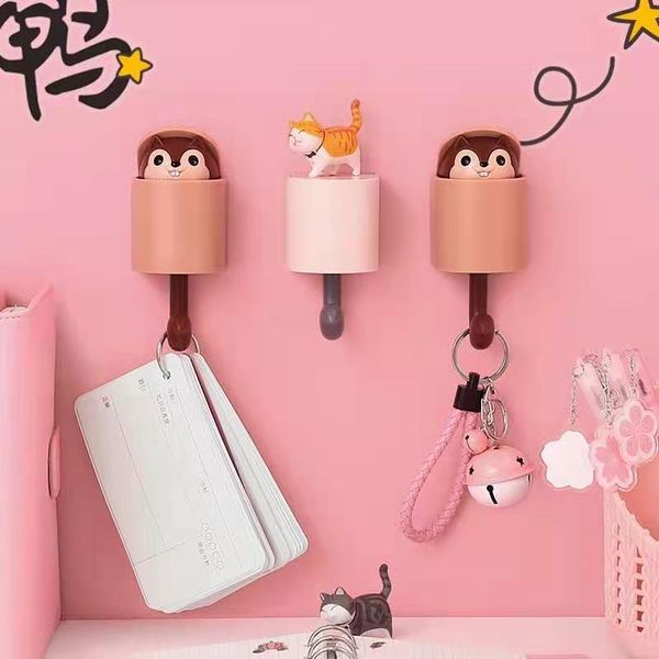 

creative cute squirrel wall key waterproof adhesive mountable hook hanger coat hat mobile phone decoration 2021 hooks & rails