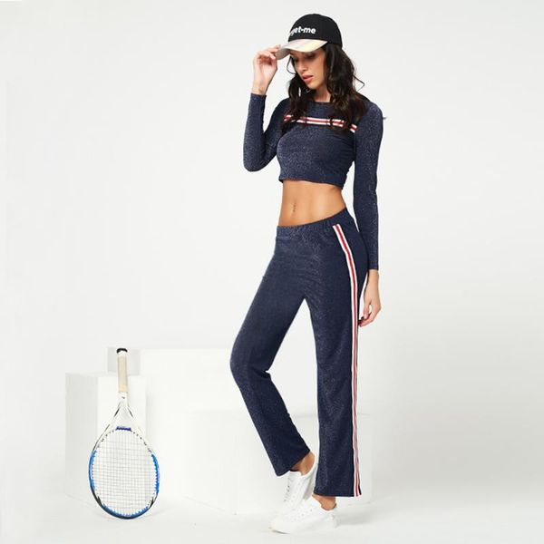 

spring and summer womens 2 pieces sport suits ultra short t shirt straight pants suit ladies knitted sets, Gray