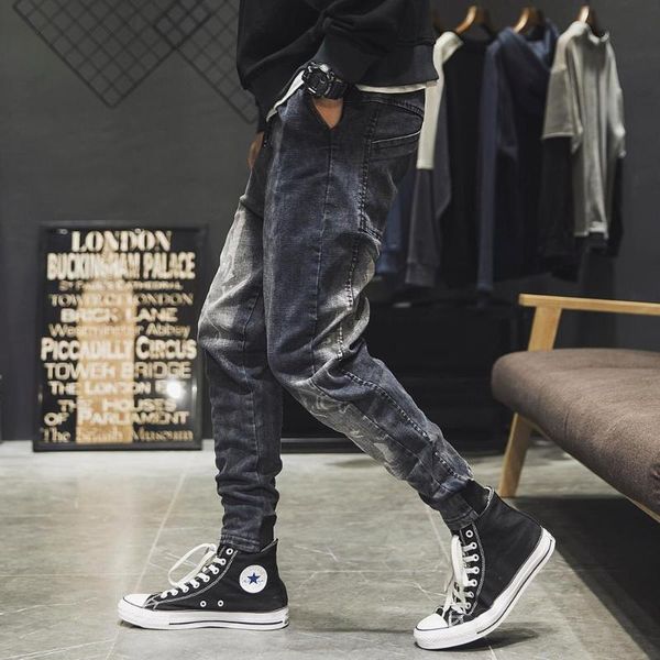 

spring korean version of the trend japanese loose tooling jeans men's tide brand retro casual fashion harem pants, Blue