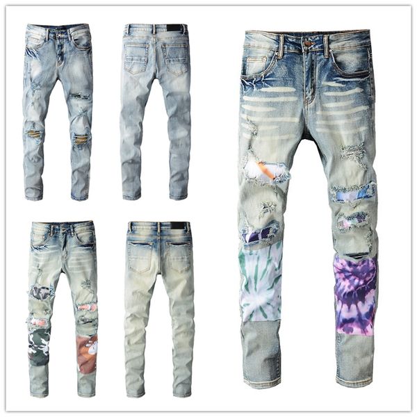 

2021 mens fashion skinny straight slim ripped jean elastic casual motorcycle biker stretch denim trouser classic pants 685 jeans size 28-40, Blue