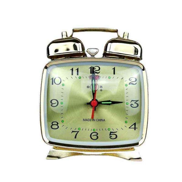 Metall mechanische Wecker Uhrwerk Vintage Nachttischuhr Silent Gold Uhren Küken Picken Reis Antiquitäten Luxus Dekor 211112