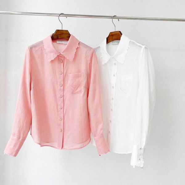 

designer ramie blouses women 2021 autumn australia fashion style hearts embroidery white pink long sleeve shirts women's &
